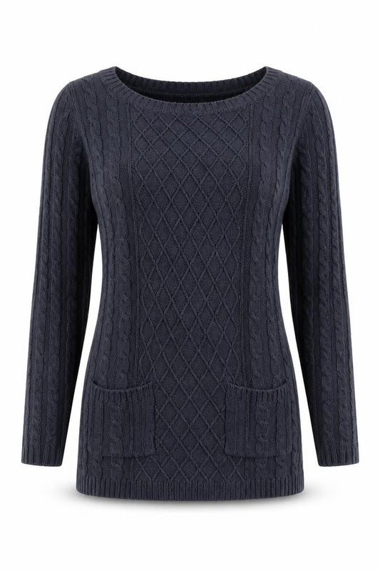 FatFace Womens Blue Cotton Cable Knit Long Sleeve Jumper Size 12
