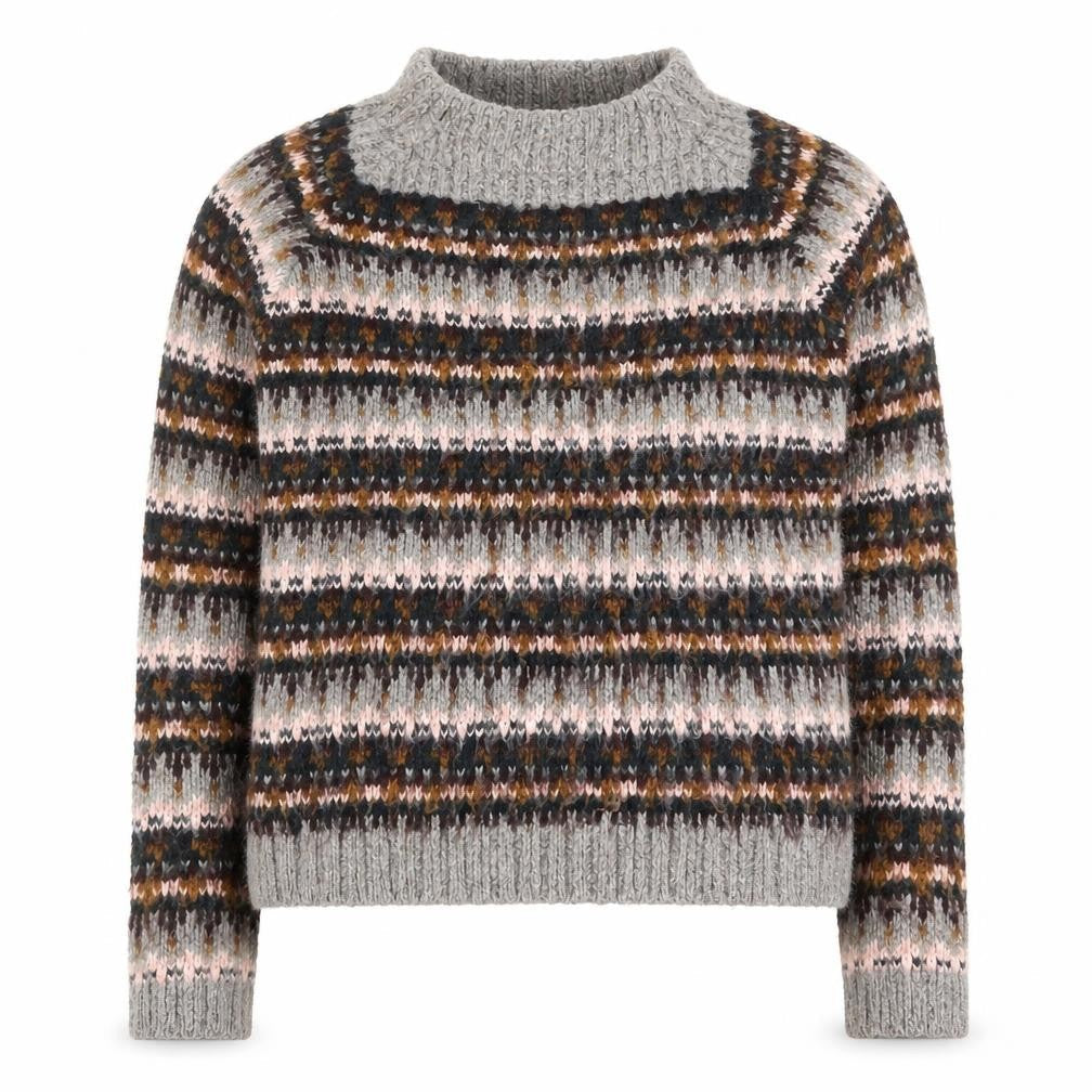 Marks & Spencer Women Grey Fair Isle Chunky Knit Jumper Size 10