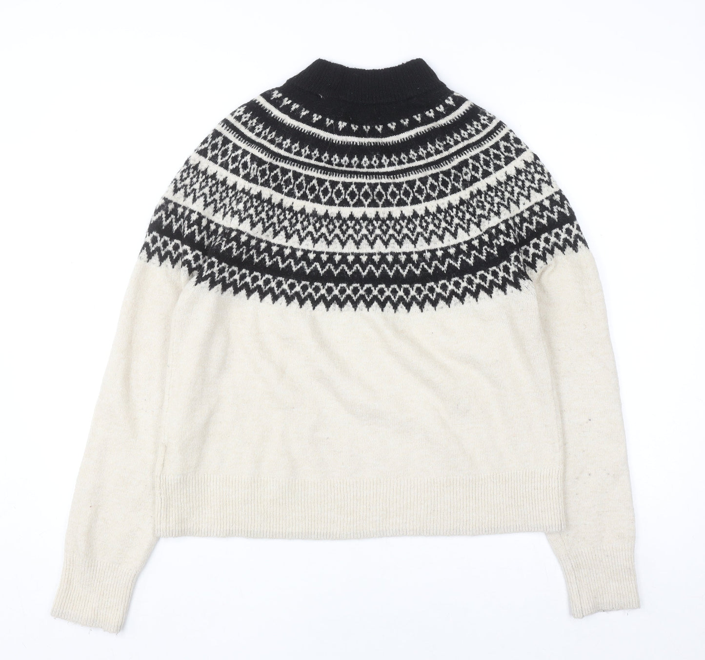 H&M Women Beige Fair Isle Roll Neck Jumper Size S