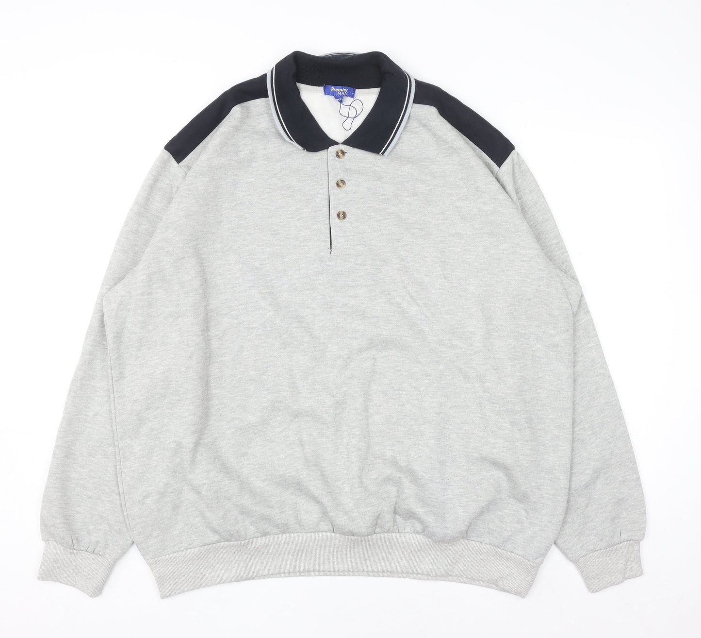 Premier Man Mens Grey Collared XL Henley Sweatshirt