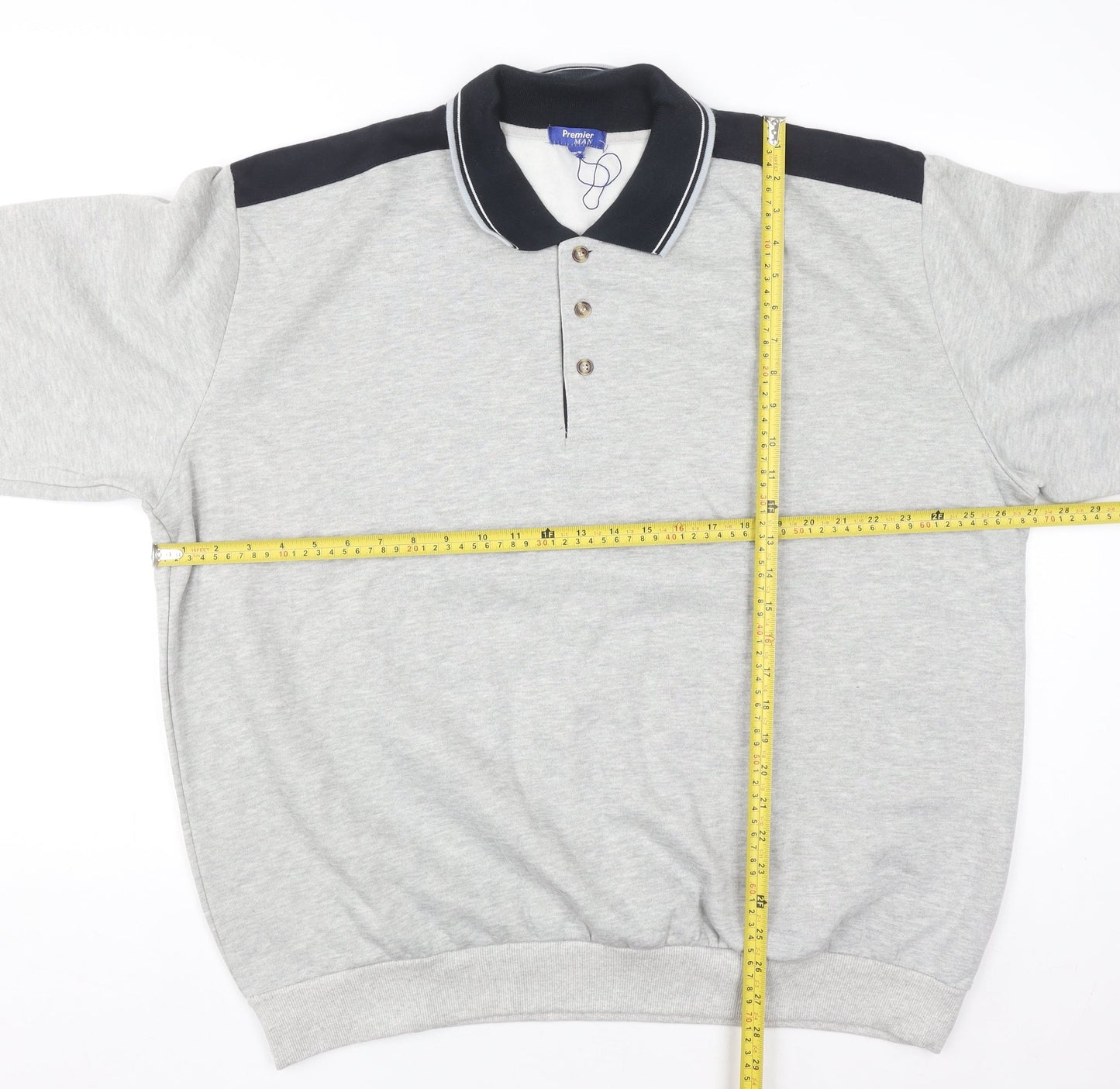 Premier Man Mens Grey Collared XL Henley Sweatshirt