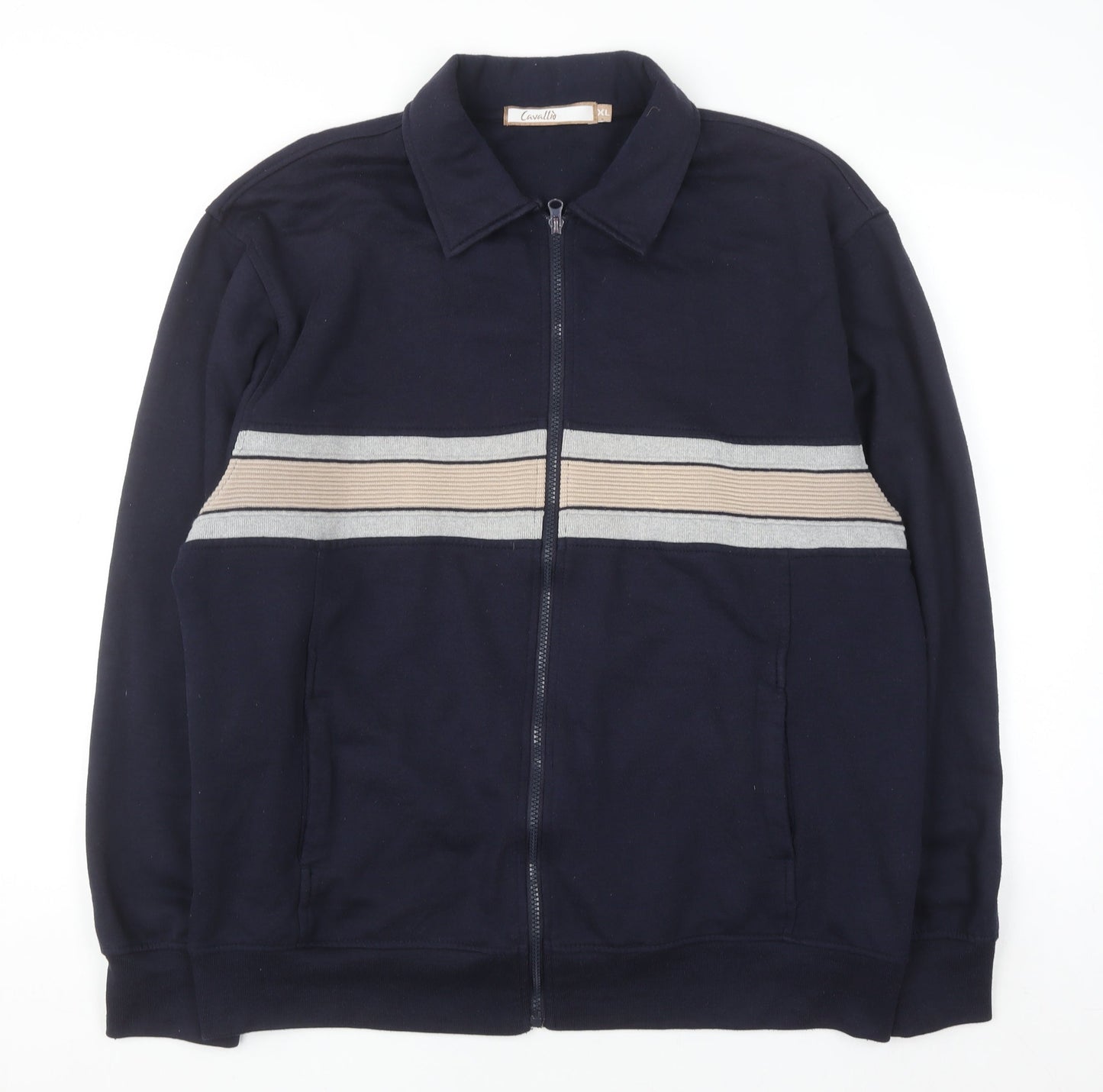 Cavallo Men's Blue Full Zip Collared Striped Sweatshirt XL