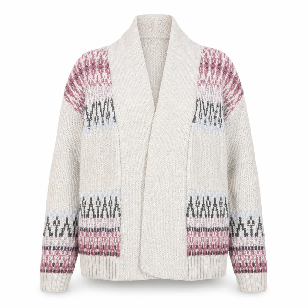 Marks & Spencer Women’s Beige Fair Isle Chunky Knit Cardigan Size 10