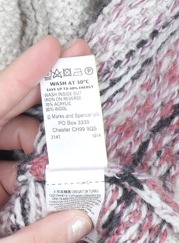 Marks and Spencer Women’s Beige Fair Isle Chunky Knit Cardigan Size 10