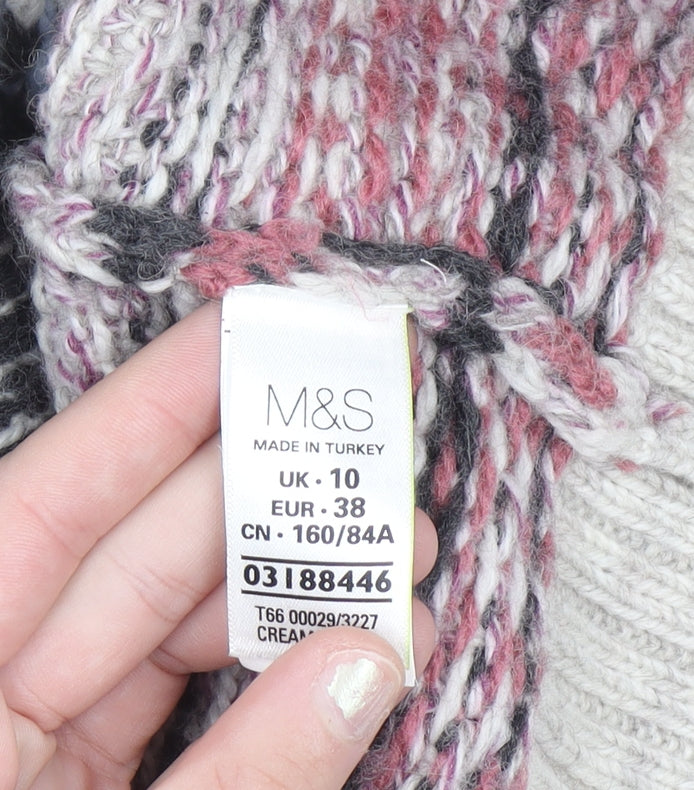 Marks and Spencer Women’s Beige Fair Isle Chunky Knit Cardigan Size 10