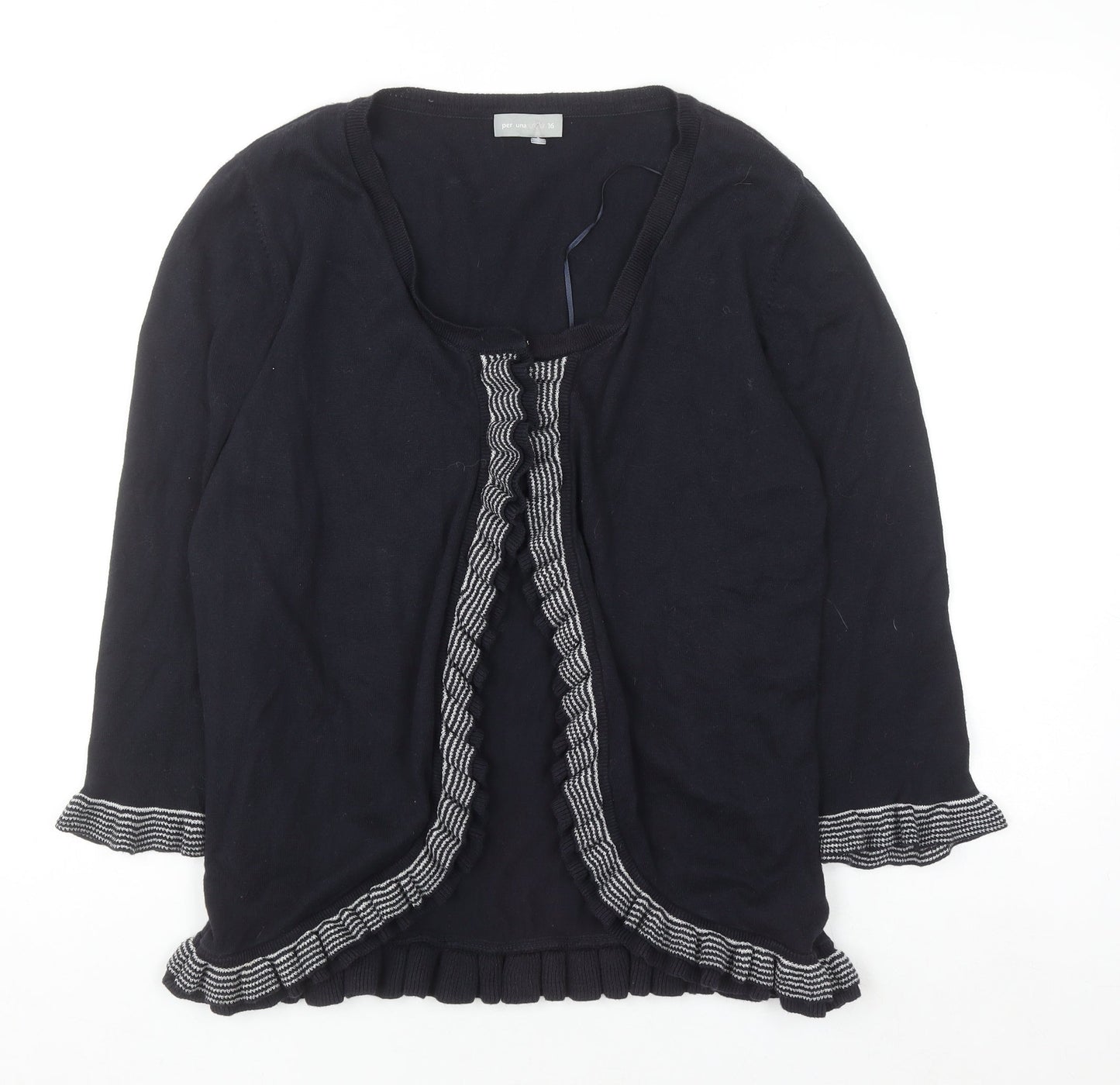 Marks and Spencer Per Una Women's Black Size 16 Ruffle Edge Knit Cardigan