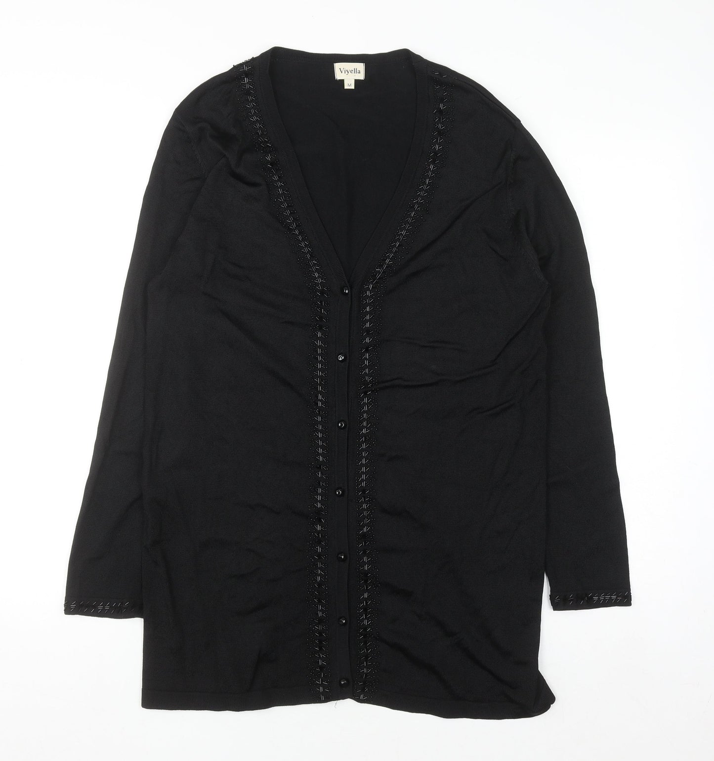 Viyella Women's Black Beaded V-Neck Cardigan Size M