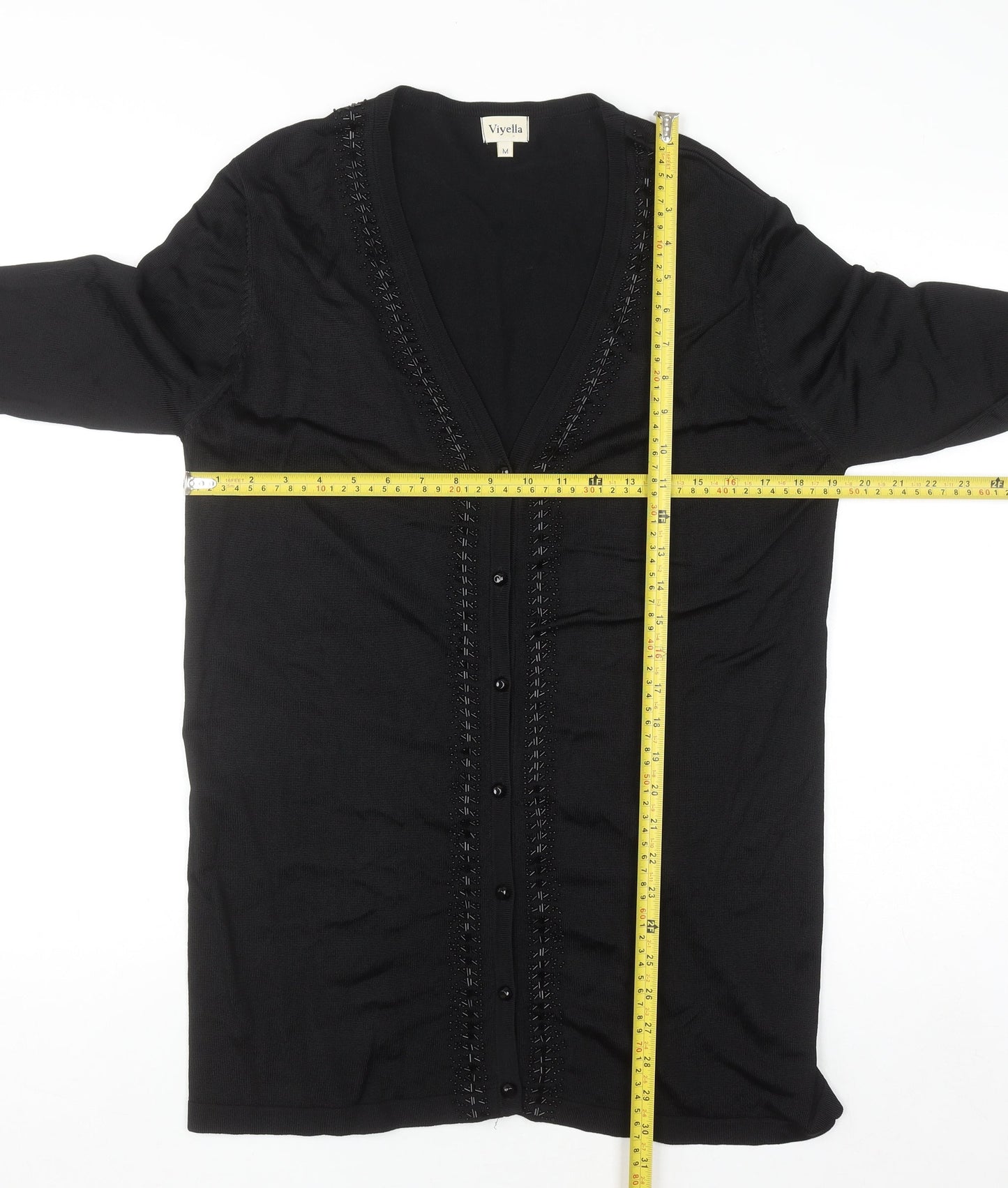 Viyella Women's Black Beaded V-Neck Cardigan Size M