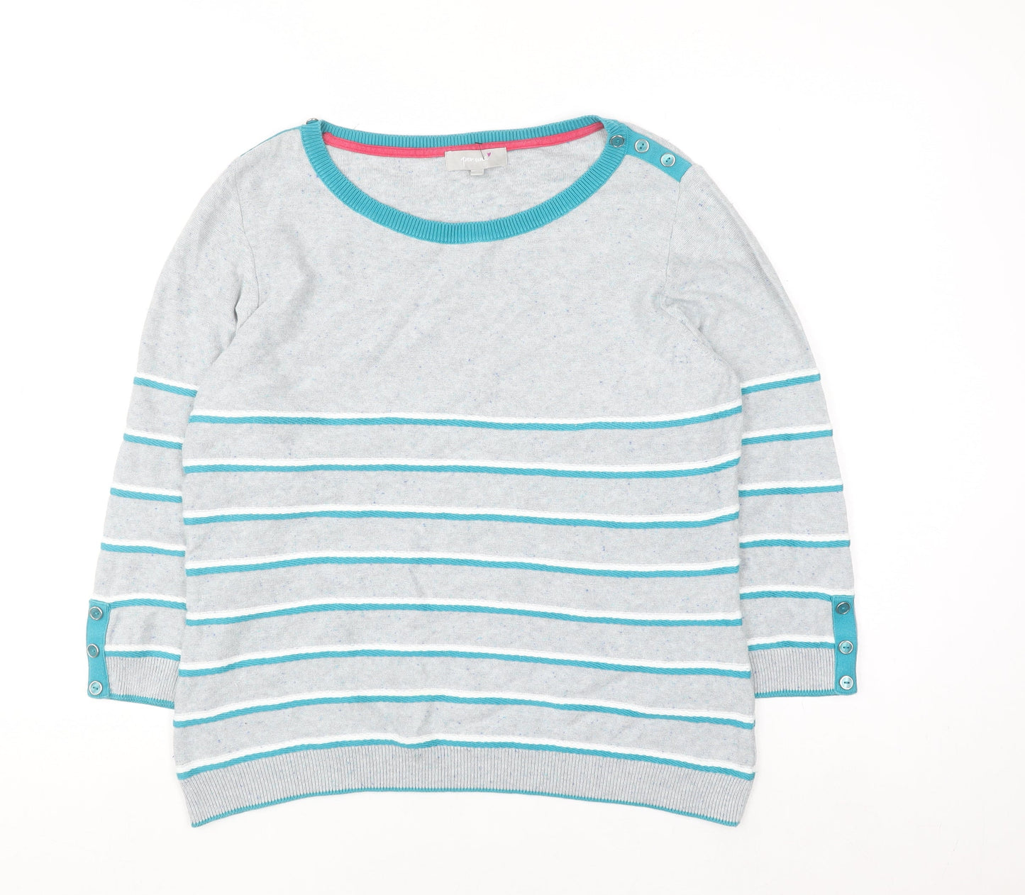 Marks and Spencer Per Una Women's Grey Striped Cotton Blend Jumper Size 14