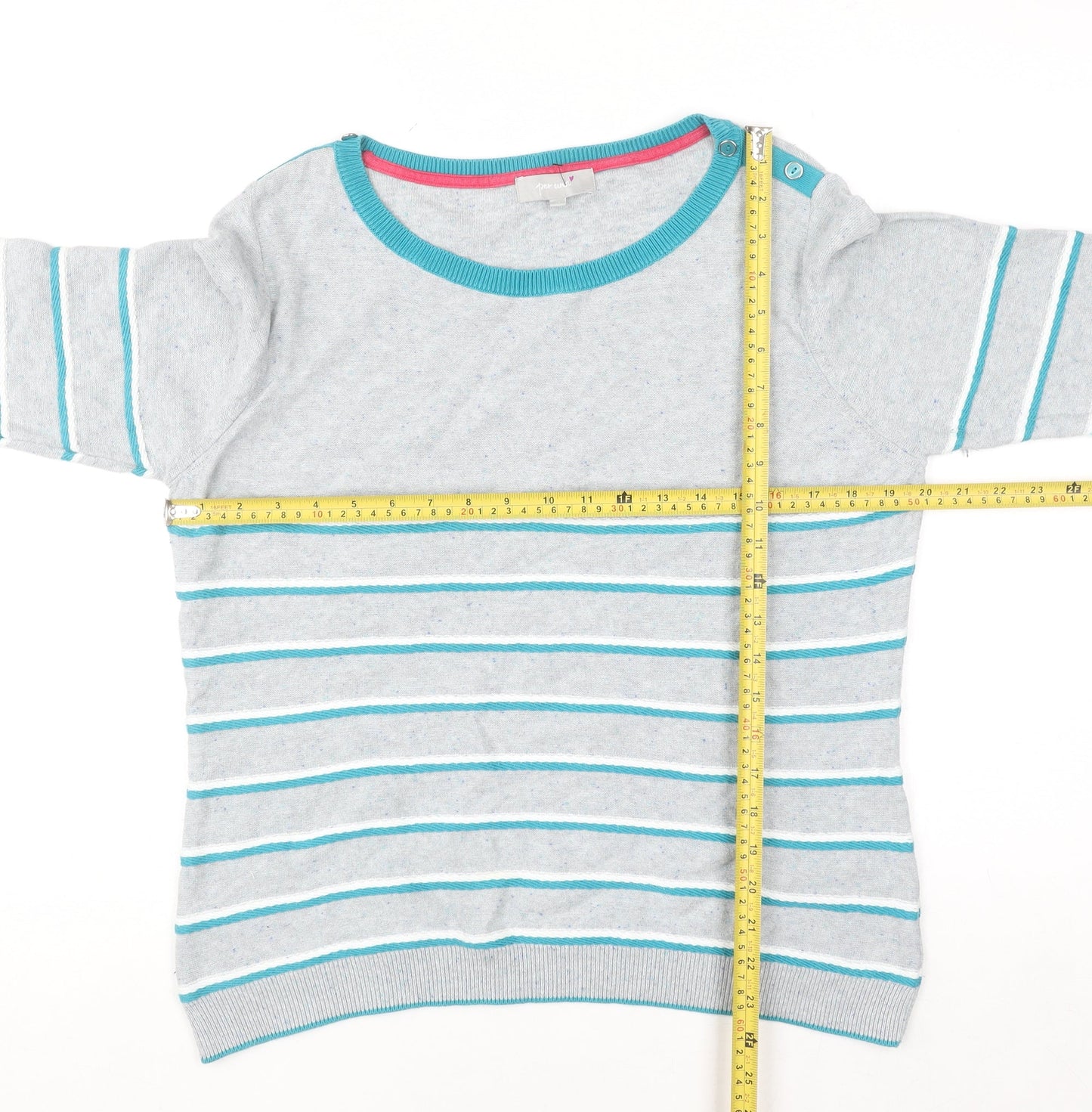 Marks and Spencer Per Una Women's Grey Striped Cotton Blend Jumper Size 14