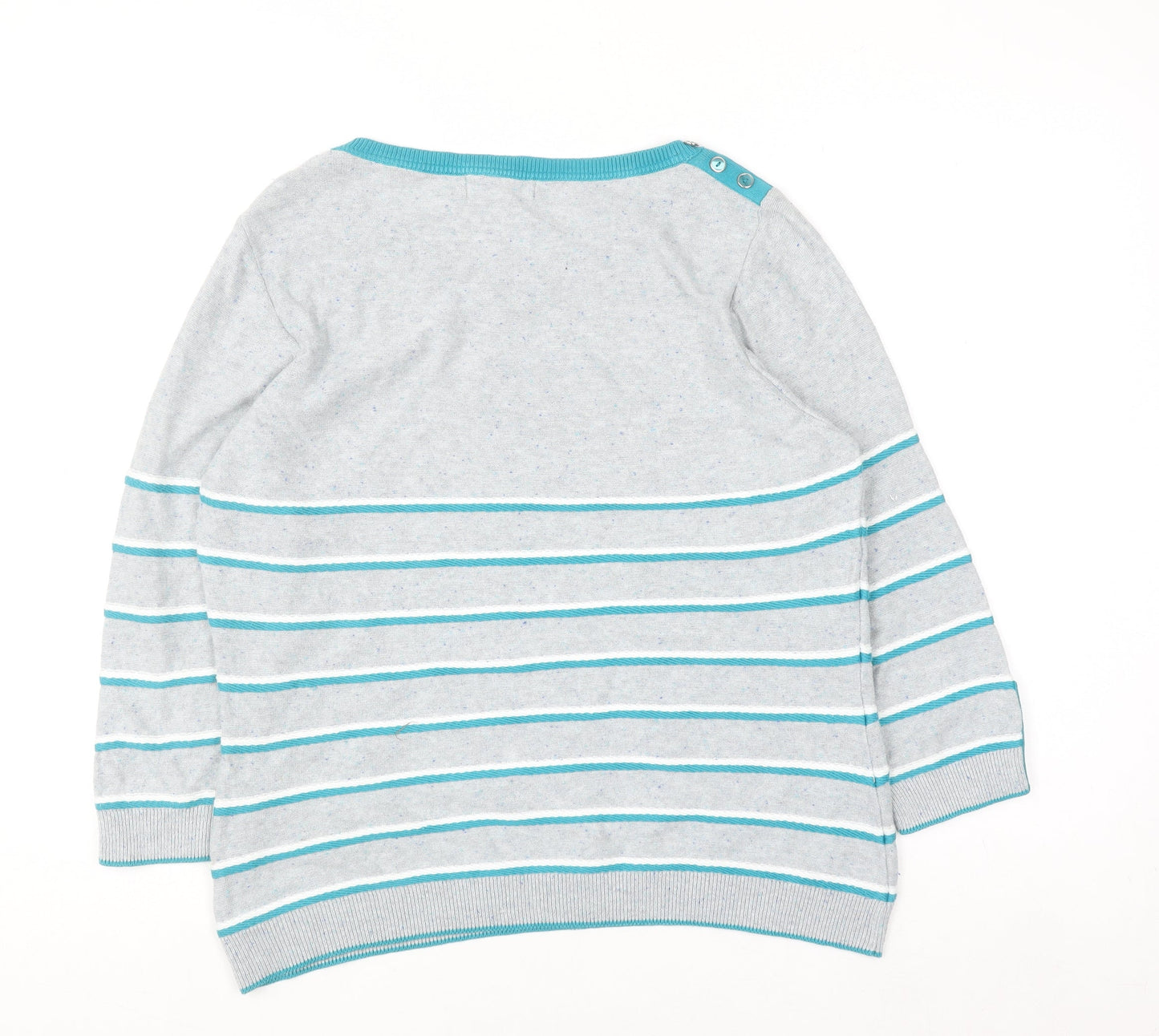 Marks and Spencer Per Una Women's Grey Striped Cotton Blend Jumper Size 14