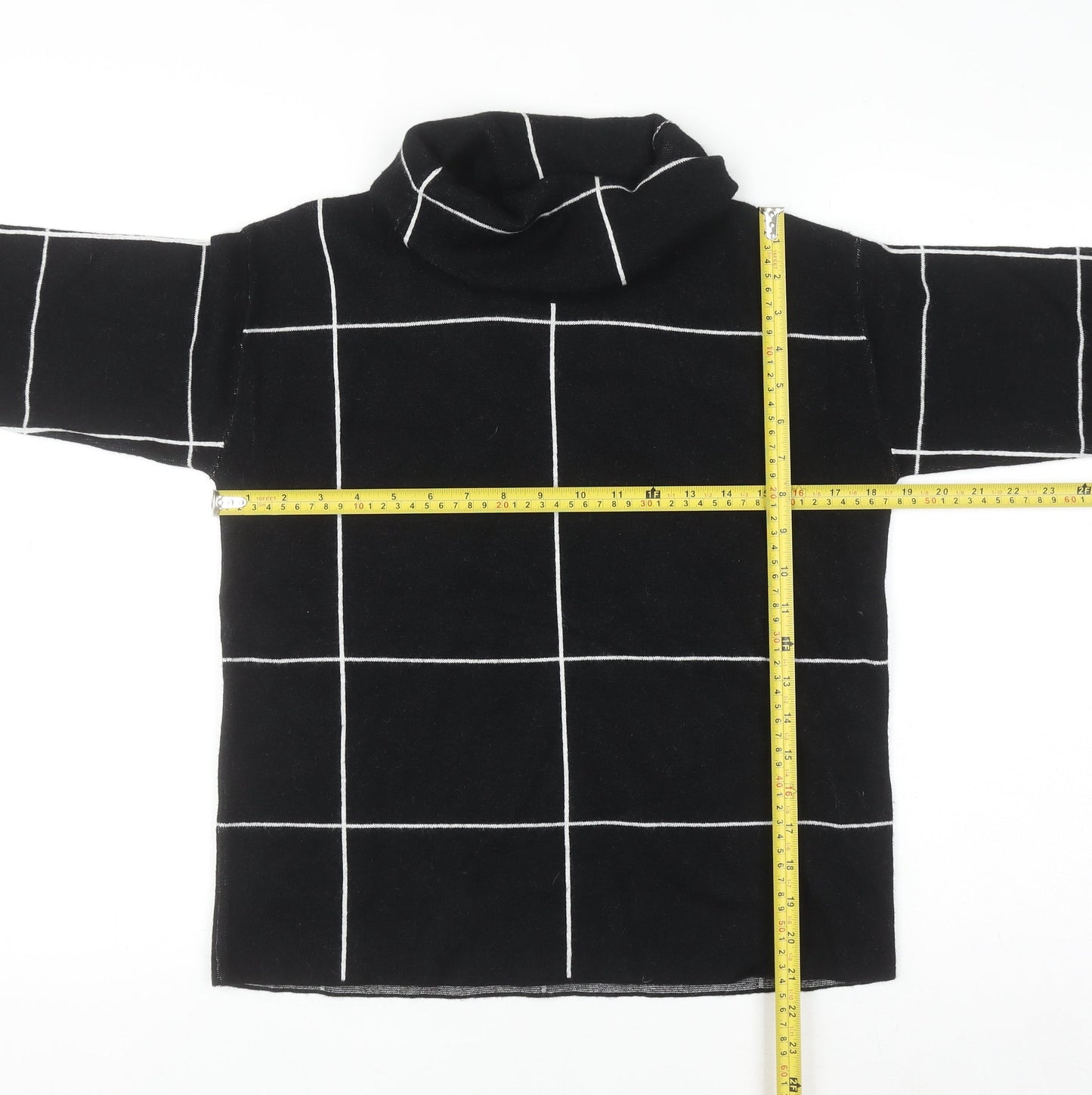 Betty Barclay Women's Black Roll Neck Checked Knit Jumper Size 10