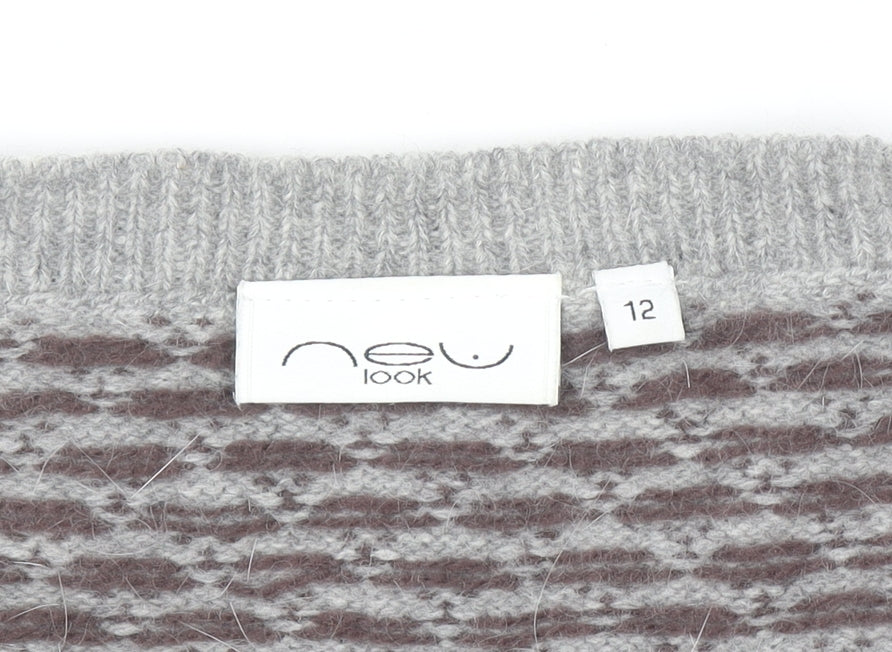 New Look Women Grey Fair Isle Knit Wool Angora Tank Size 12