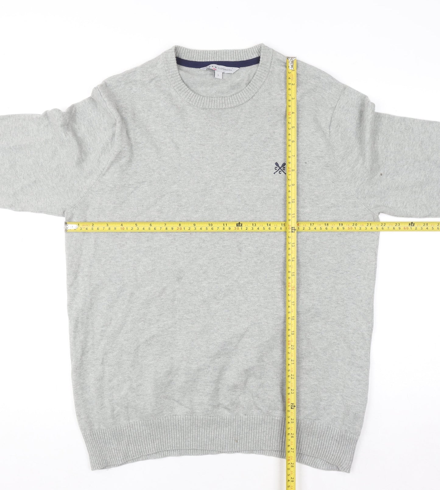 Crew Clothing Co. Men's Grey Cotton Crew Neck Jumper Size L