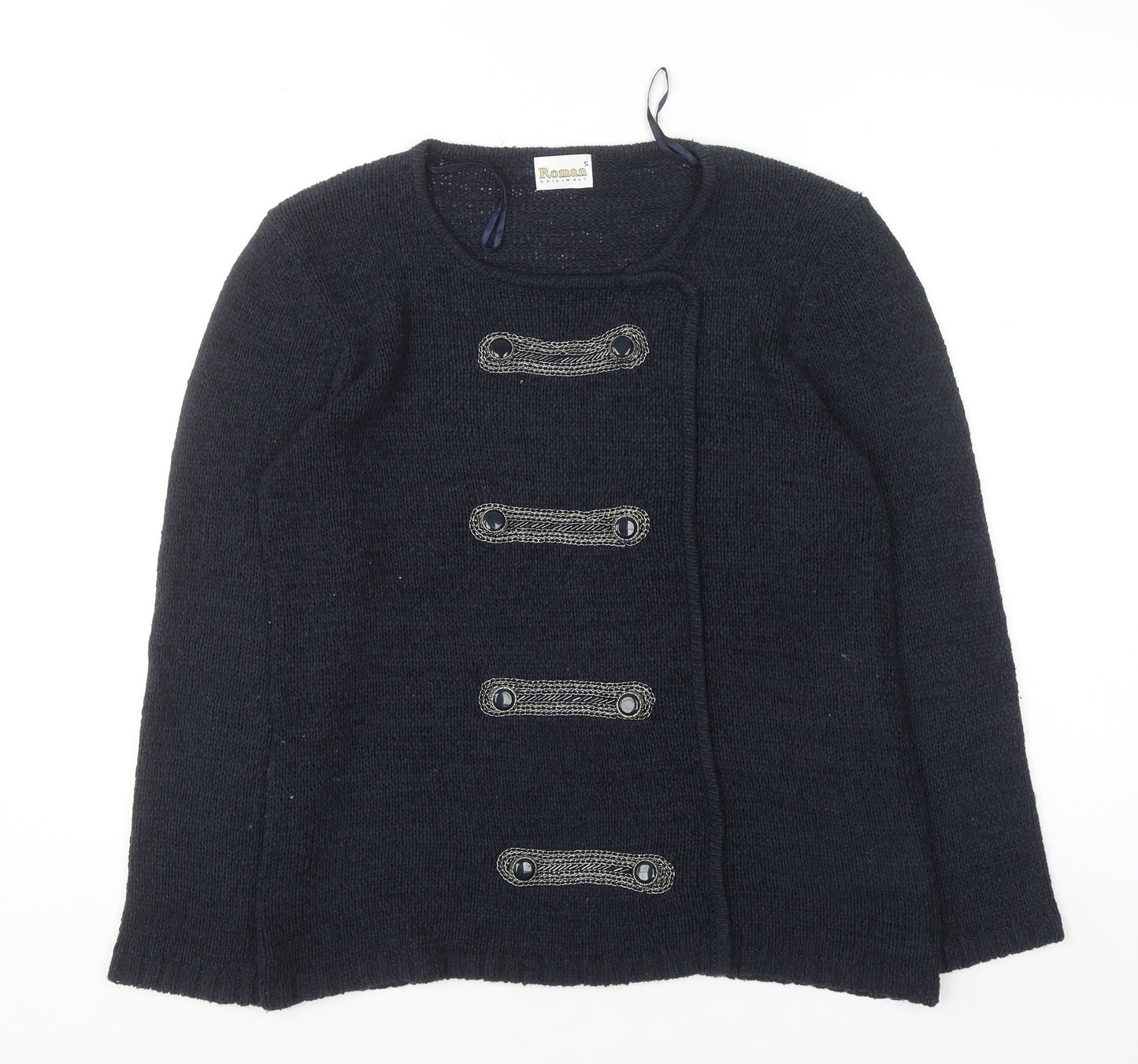 Roman Originals Women's Blue Knit Cardigan Size S Long Sleeve