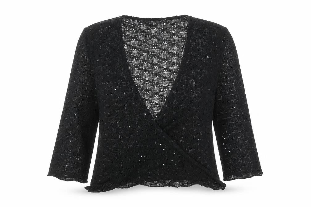 Autonomy Women's Black Sequin Wrap Cardigan L