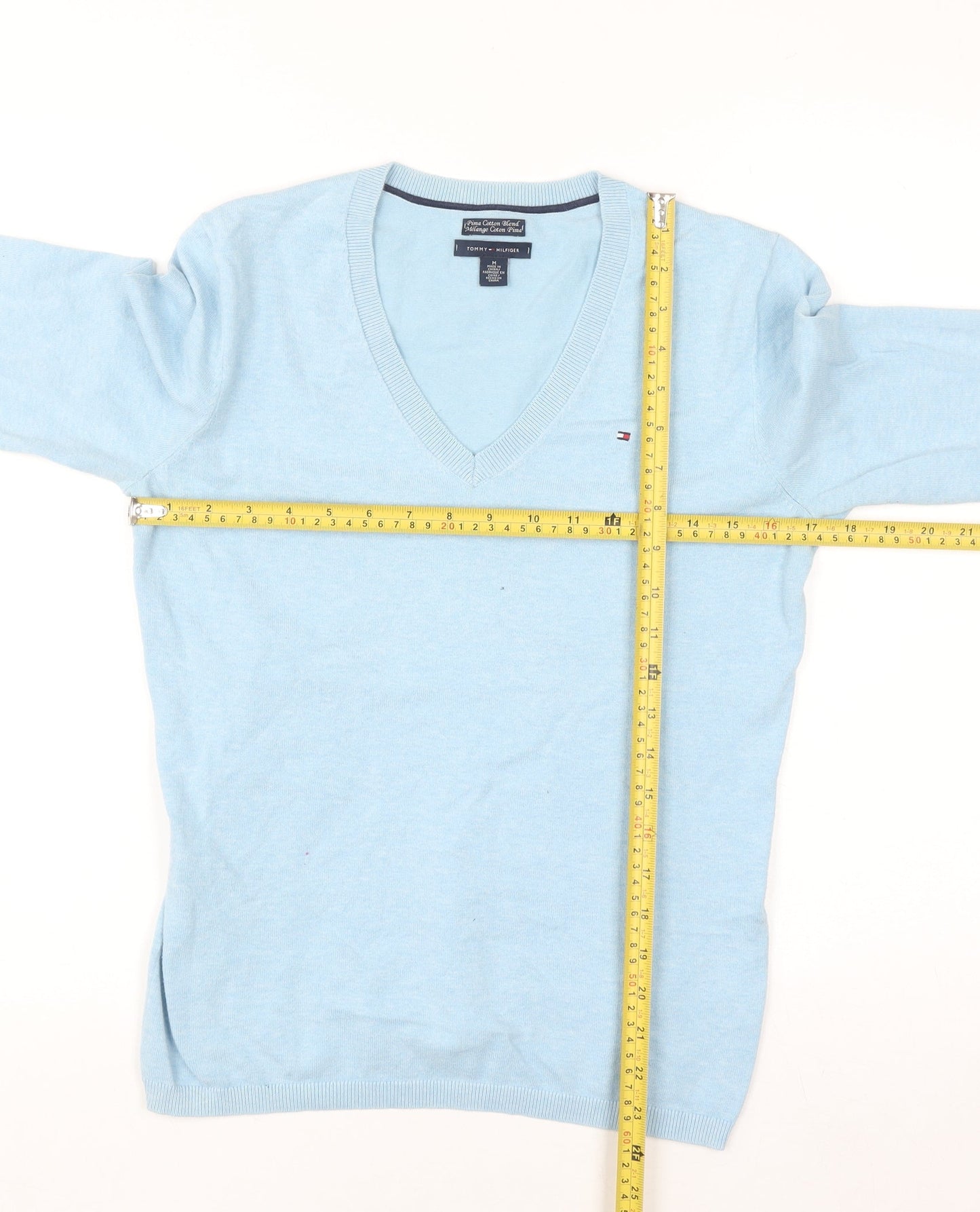 Tommy Hilfiger Men's Blue V-Neck Cotton Pullover Jumper M