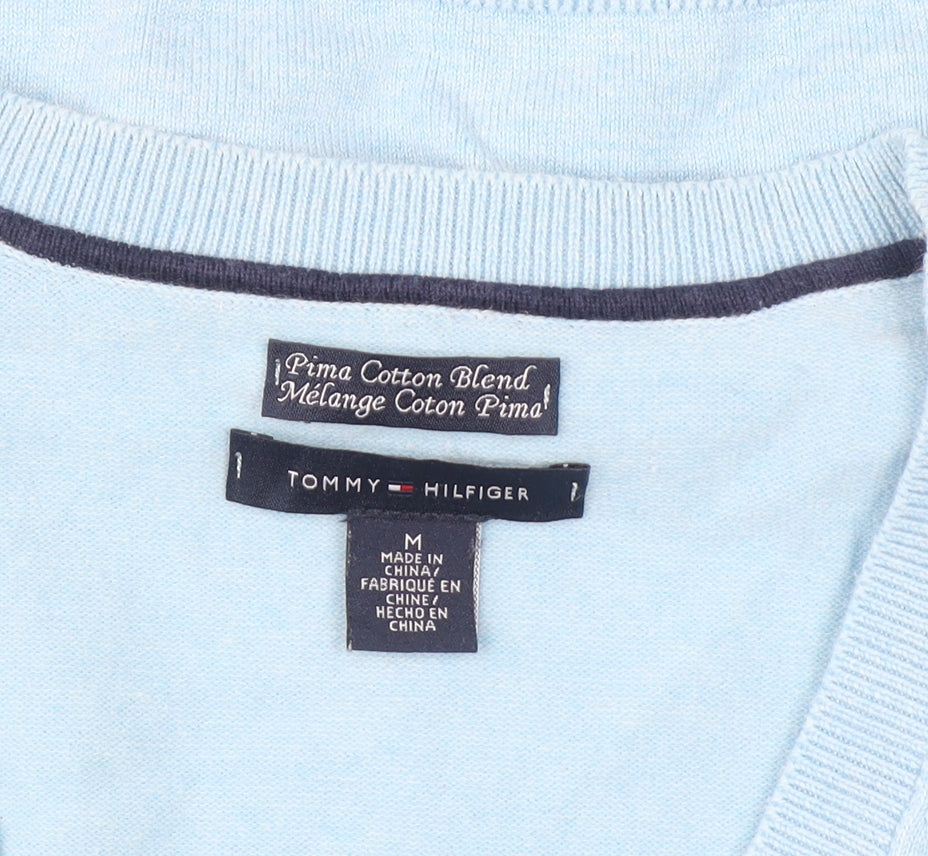 Tommy Hilfiger Men's Blue V-Neck Cotton Pullover Jumper M