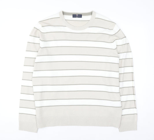 Marks and Spencer Men’s Beige Striped Crew Neck Acrylic Jumper Size L