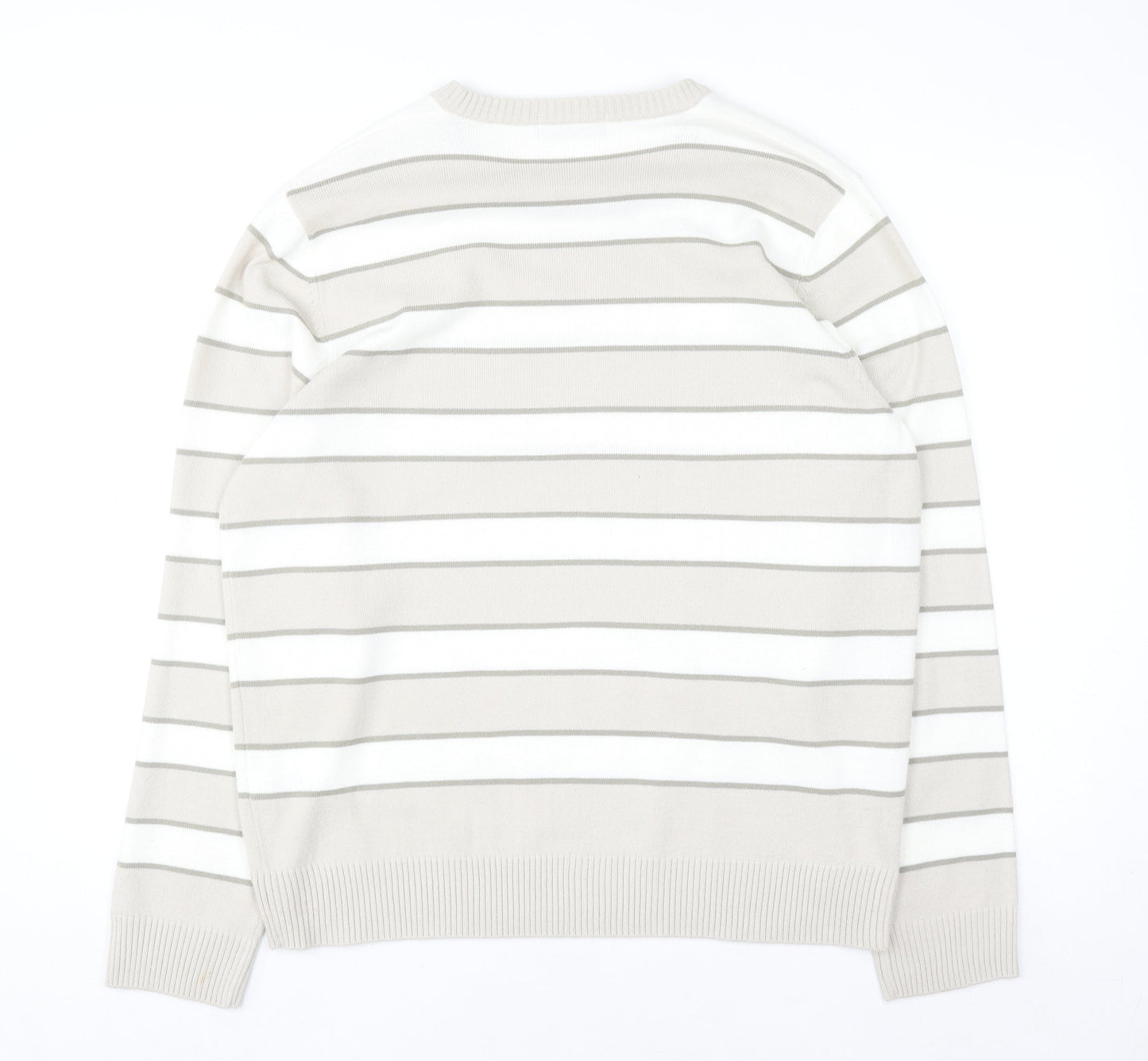 Marks and Spencer Men’s Beige Striped Crew Neck Acrylic Jumper Size L