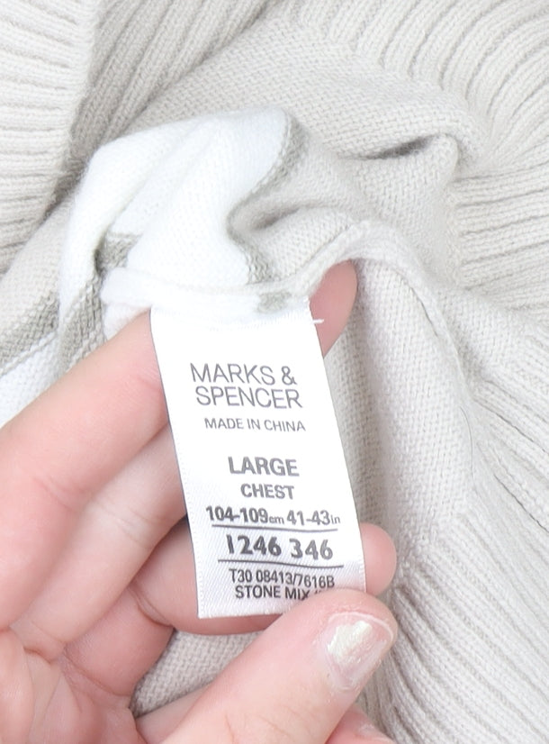 Marks and Spencer Men’s Beige Striped Crew Neck Acrylic Jumper Size L