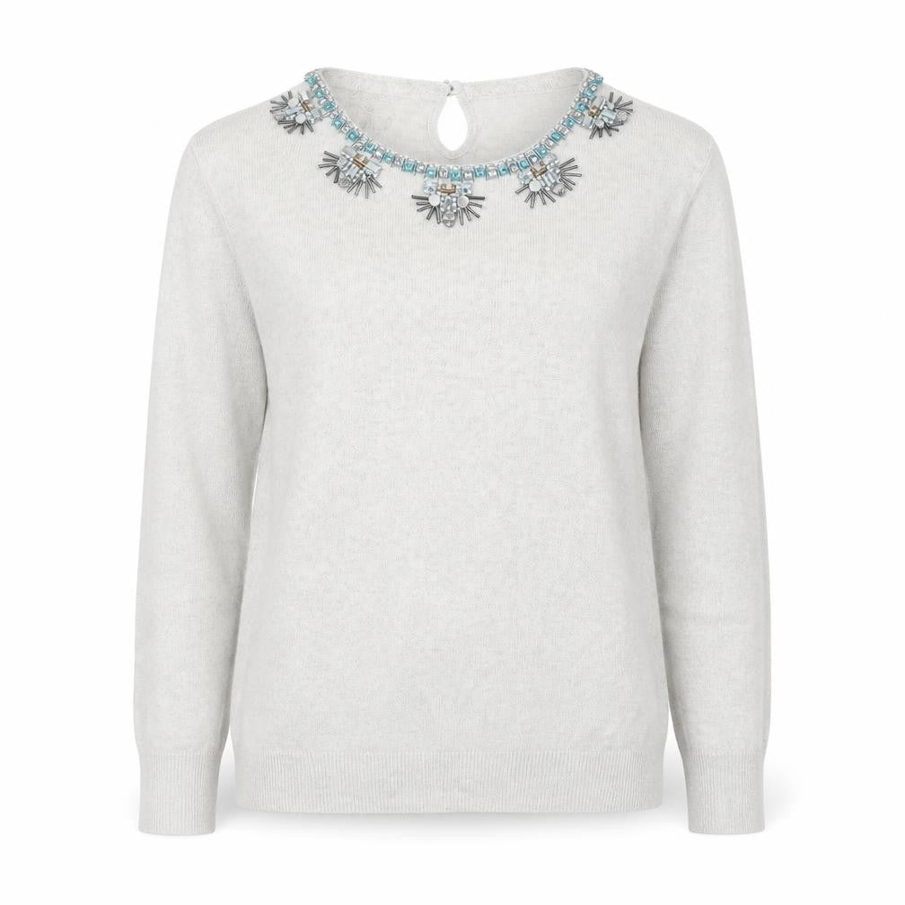 Havren Women's Grey Beaded Crew Neck Jumper Size 12