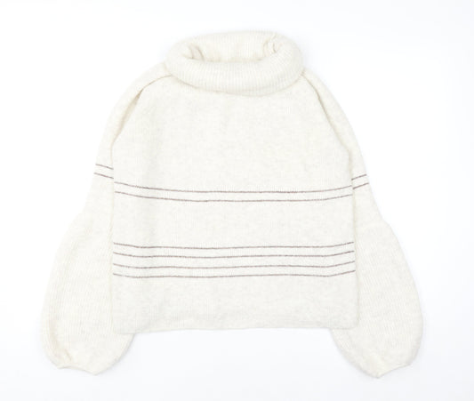 AND/OR Women’s Ivory Roll Neck Striped Knit Jumper Size 8
