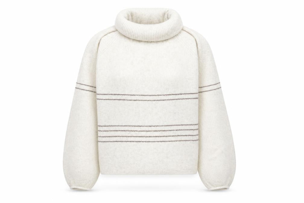 AND/OR Women’s Ivory Roll Neck Striped Knit Jumper Size 8