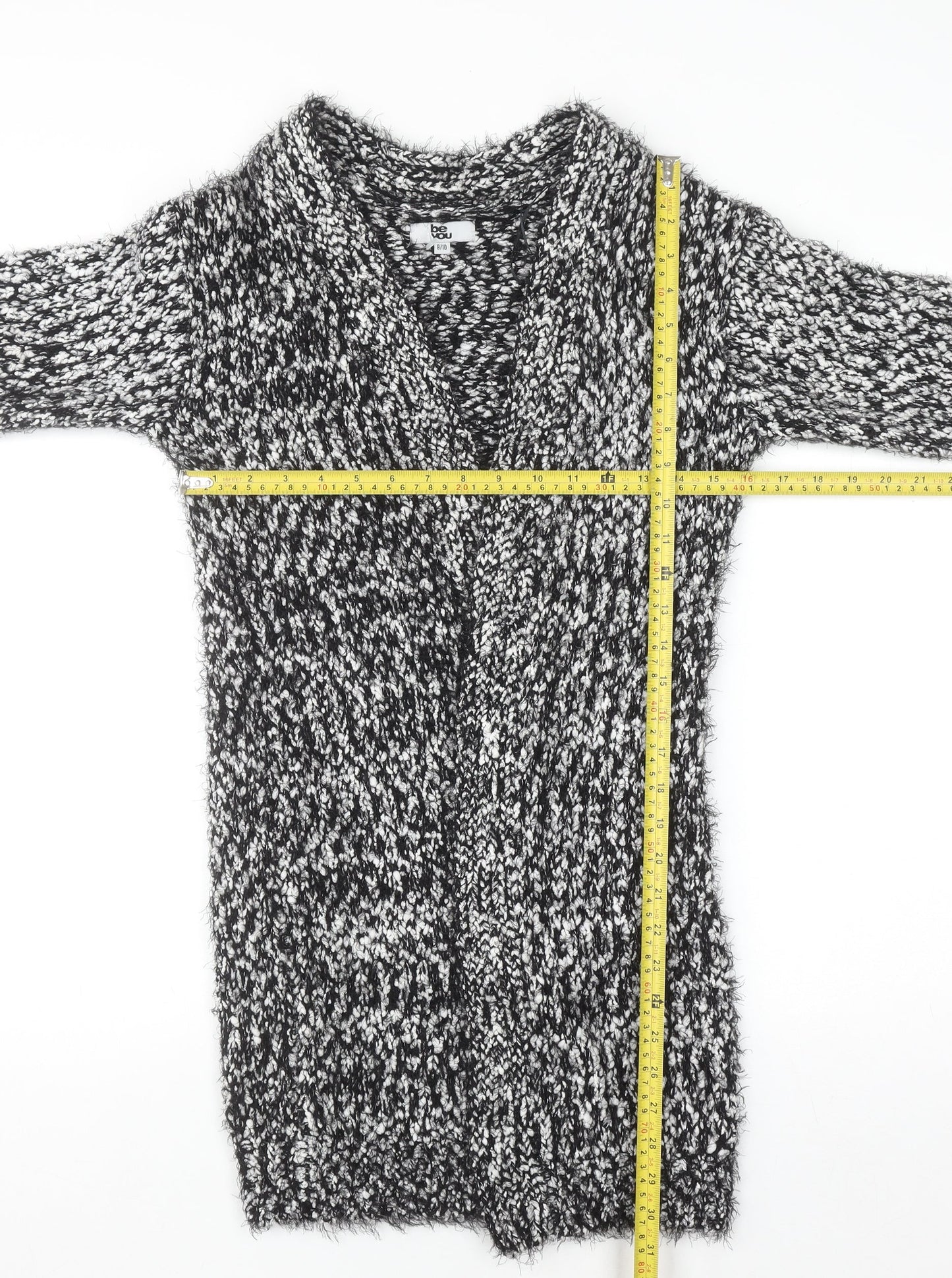 Be You Women’s Black White Chunky Knit Open Cardigan Size 8-10