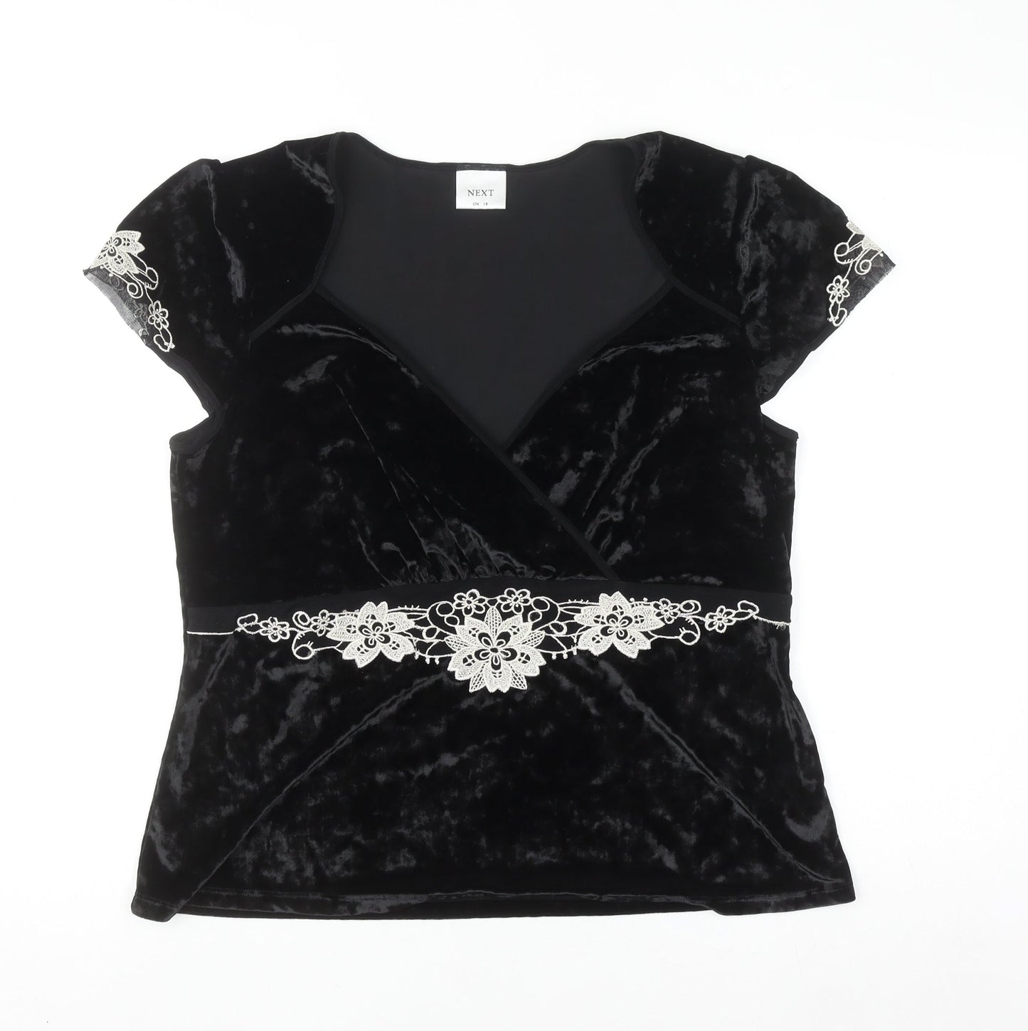 Next Women's Black Velvet Wrap Blouse UK 18 Embroidered Party Top