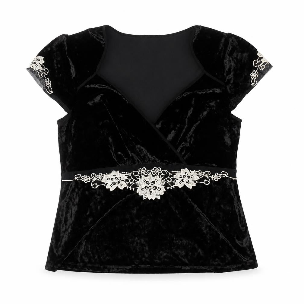 Next Women's Black Velvet Wrap Blouse UK 18 Embroidered Party Top