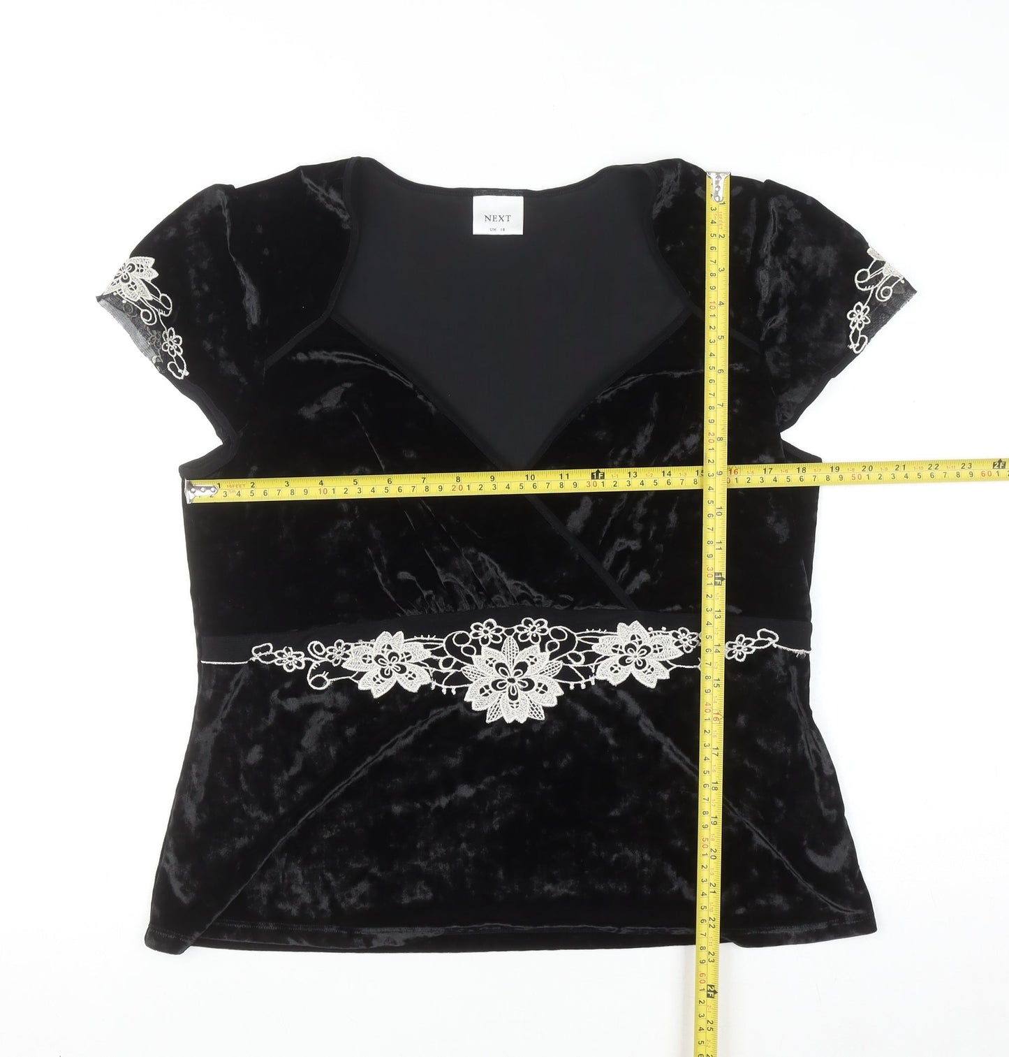 Next Women's Black Velvet Wrap Blouse UK 18 Embroidered Party Top
