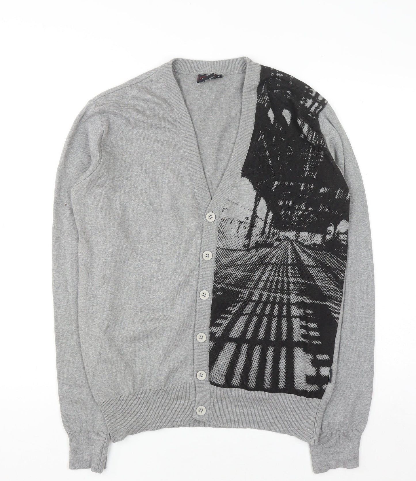 Eastpak Womens Grey XL Button Cardigan 100% Cotton Knit Graphic Print