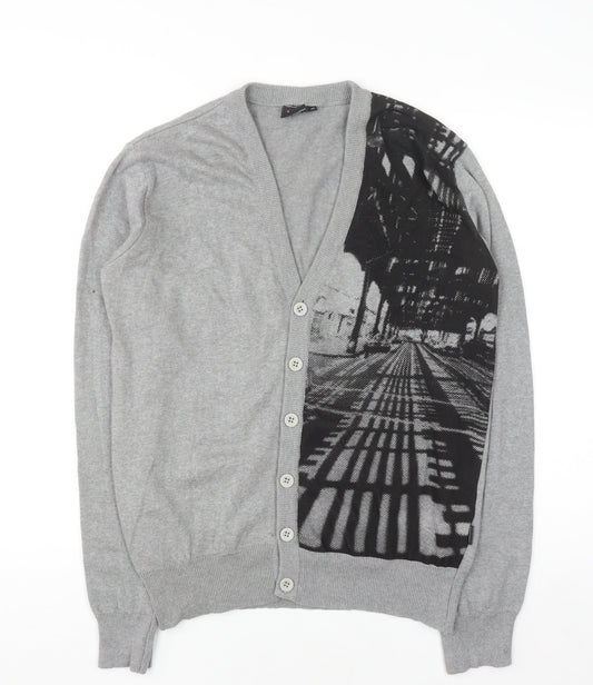 Eastpak Womens Grey XL Button Cardigan 100% Cotton Knit Graphic Print