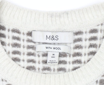 Marks & Spencer Men's Beige Waffle Knit Wool Blend Jumper M