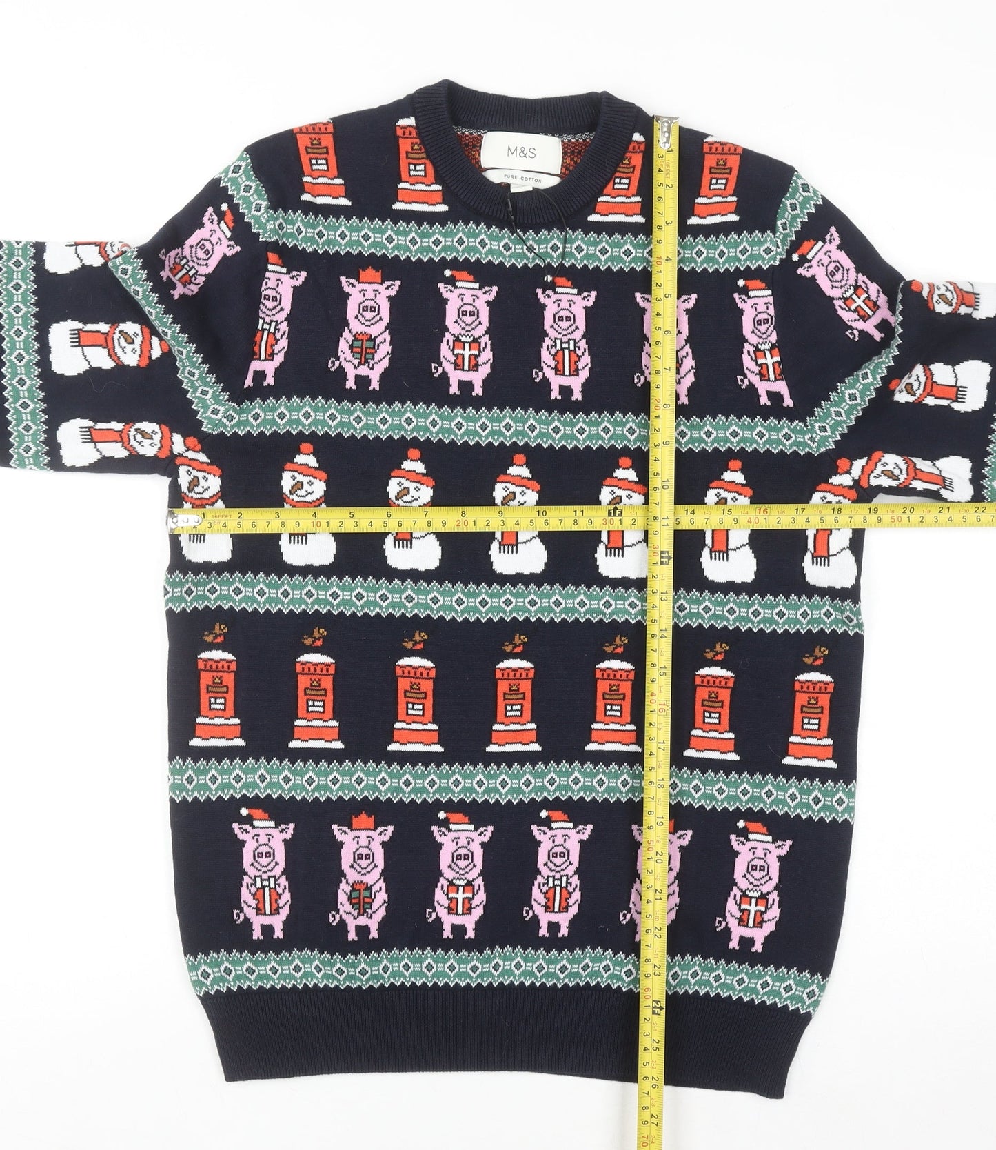 Marks and Spencer Men's Blue Christmas Cotton Jumper Size S