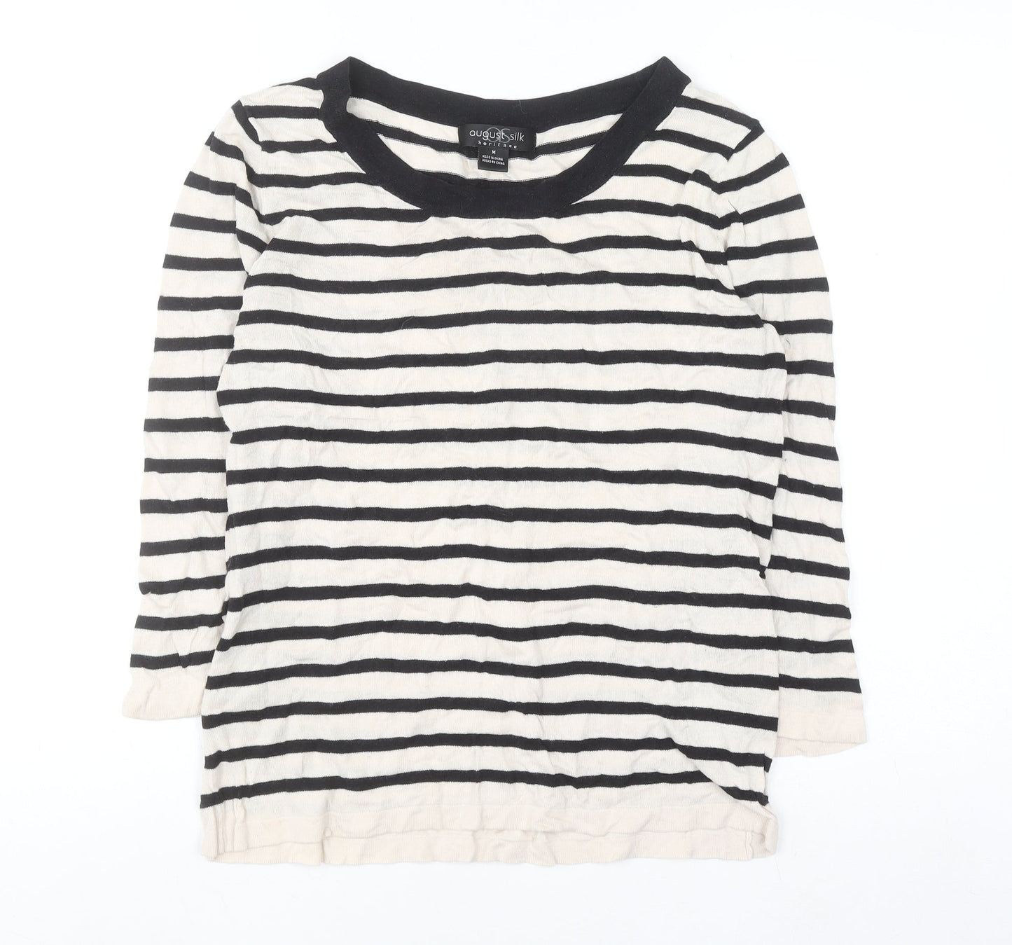 August Silk Women's Black Striped 3/4 Sleeve Knit Top M