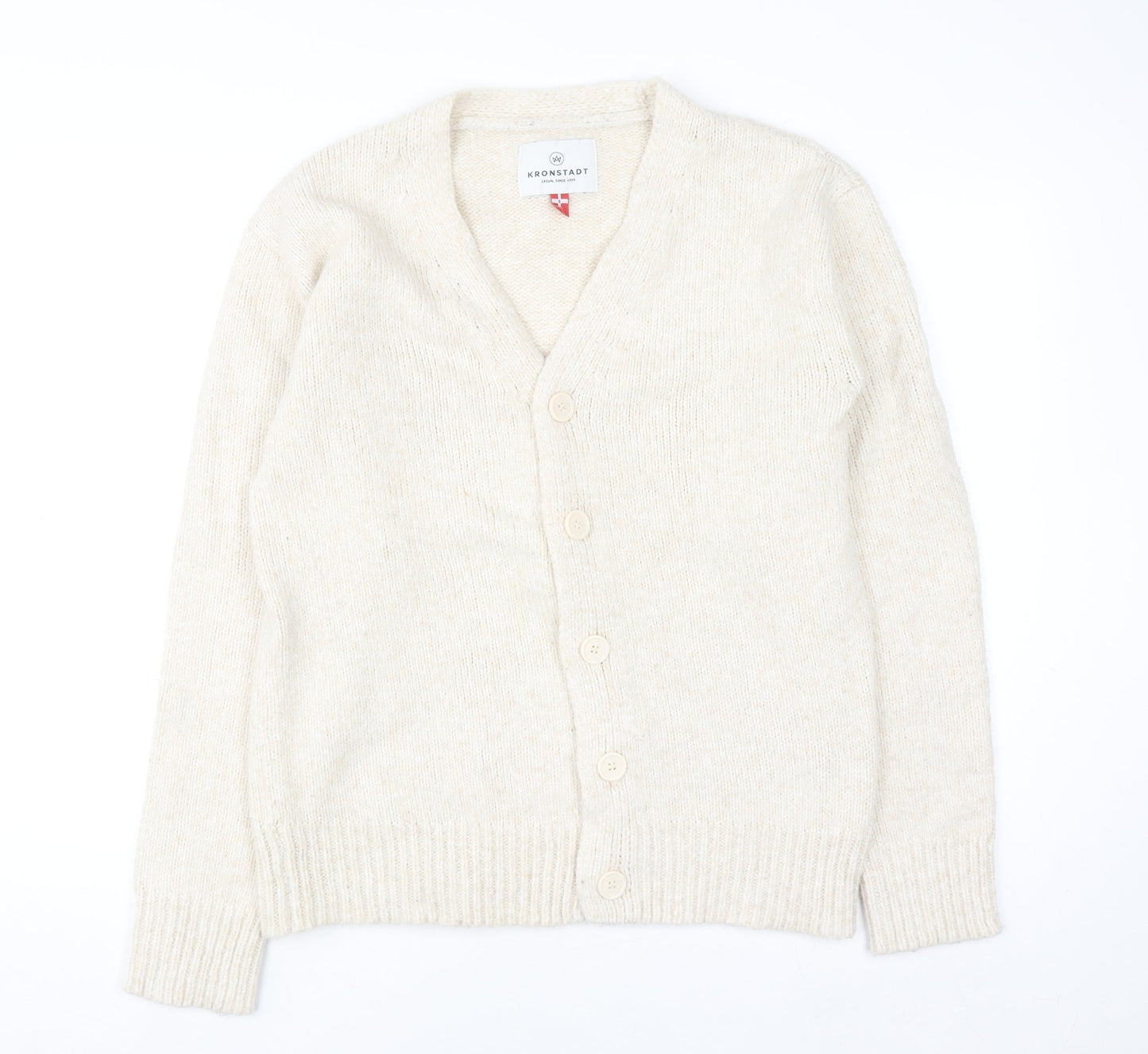 Kronstadt Women Ivory Wool Blend V-Neck Button Cardigan S