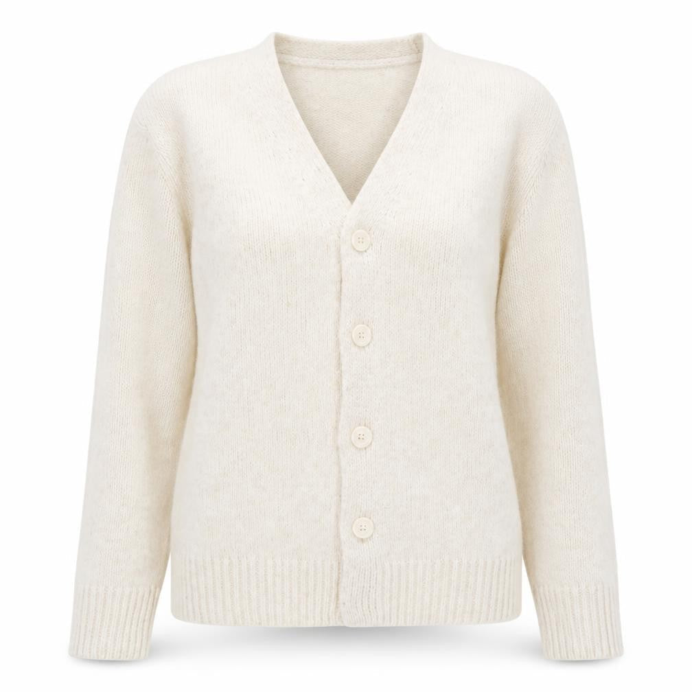 Kronstadt Women Ivory Wool Blend V-Neck Button Cardigan S