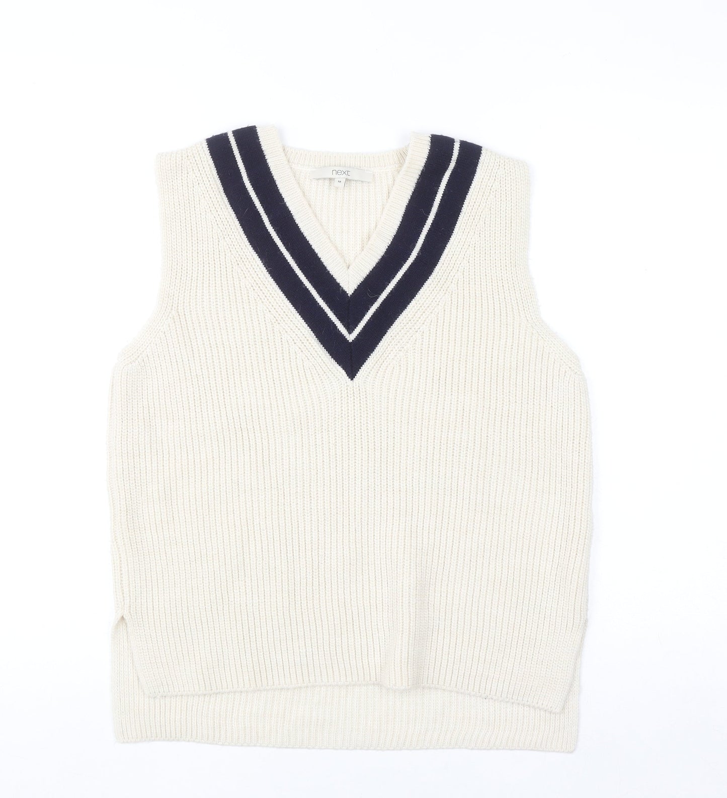 Next Men Ivory V-Neck Sleeveless Knit Vest Jumper M