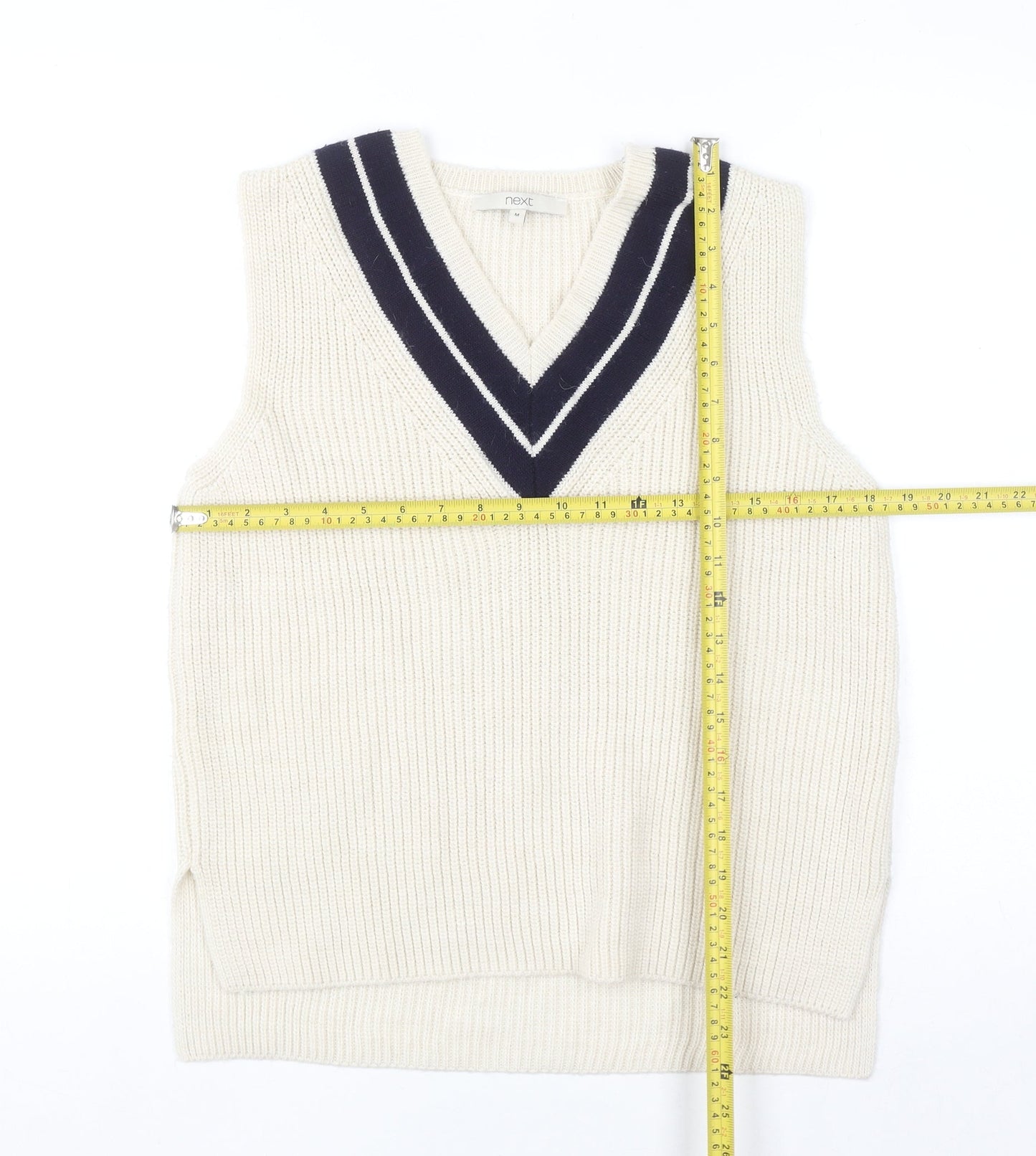 Next Men Ivory V-Neck Sleeveless Knit Vest Jumper M