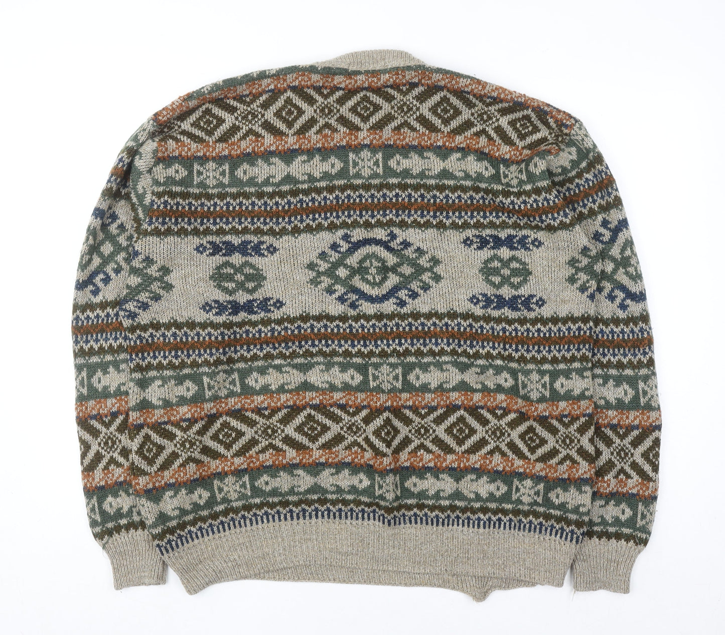 Marks and Spencer St Michael Men's Beige XL Fair Isle Wool Knit Jumper