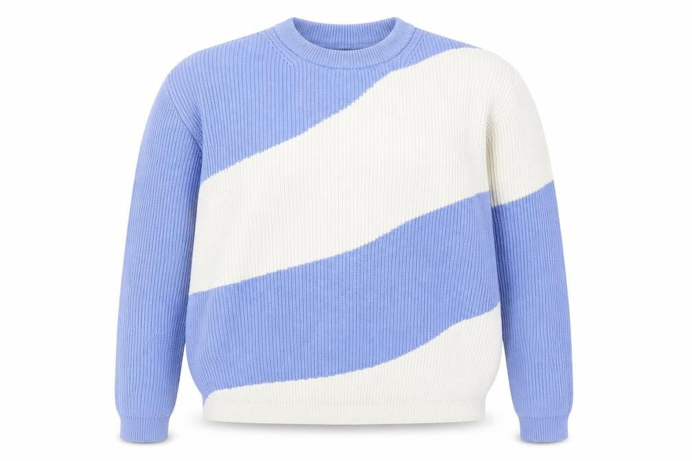 Marks & Spencer Women Blue Cream Striped Chunky Knit Jumper L