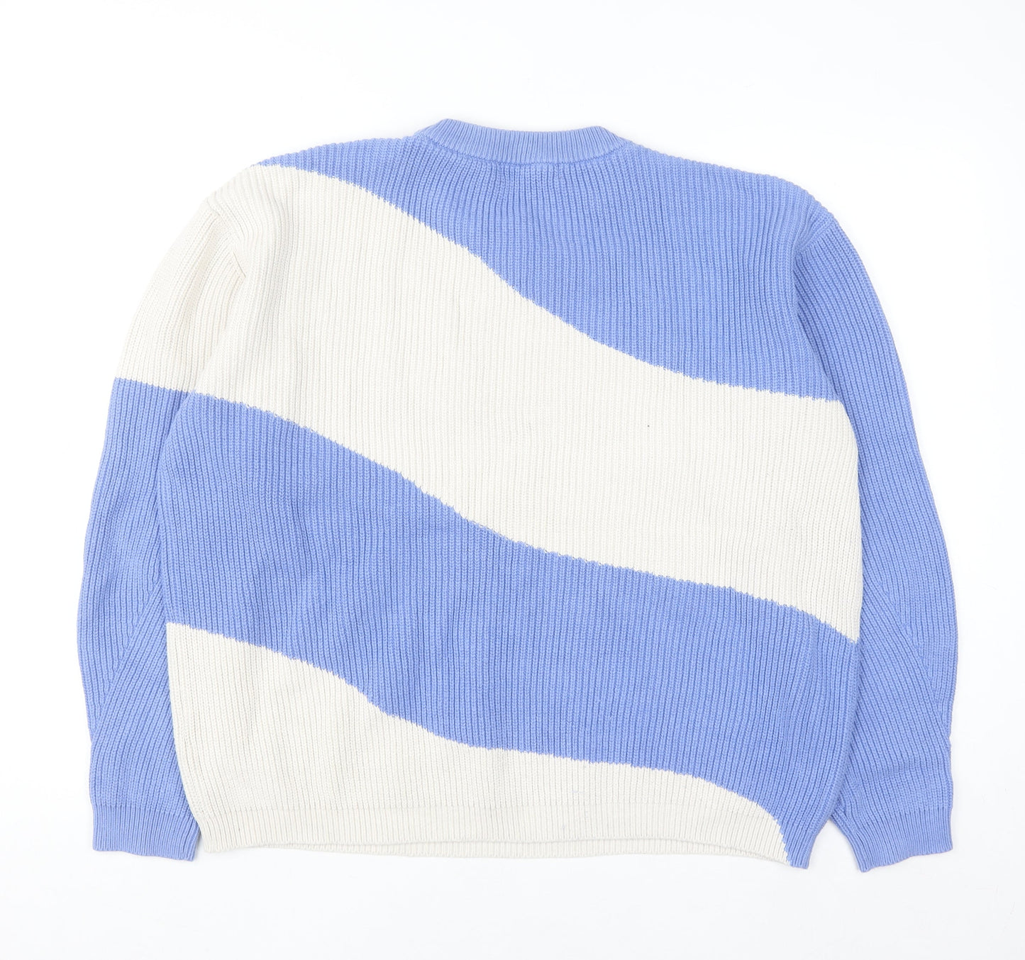 Marks and Spencer Women Blue Cream Striped Chunky Knit Jumper L