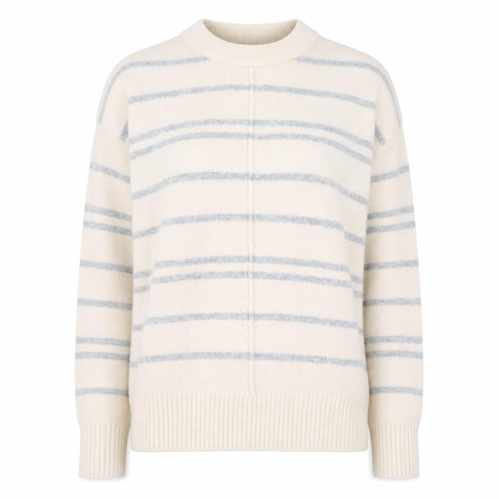 Warehouse Women’s Beige Striped Knit Jumper Size 6 Crew Neck Pullover