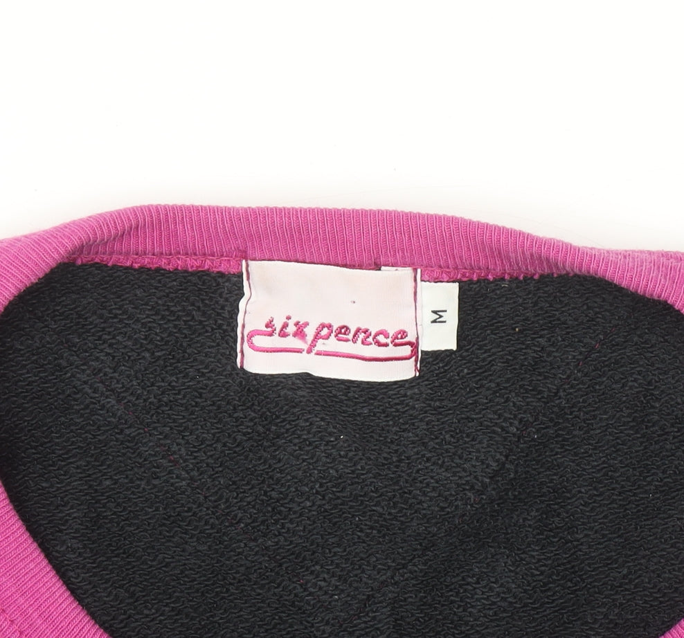 Sixpence Women's Black Neon Surf 80s Graphic Cotton 3/4 Sleeve T-Shirt M