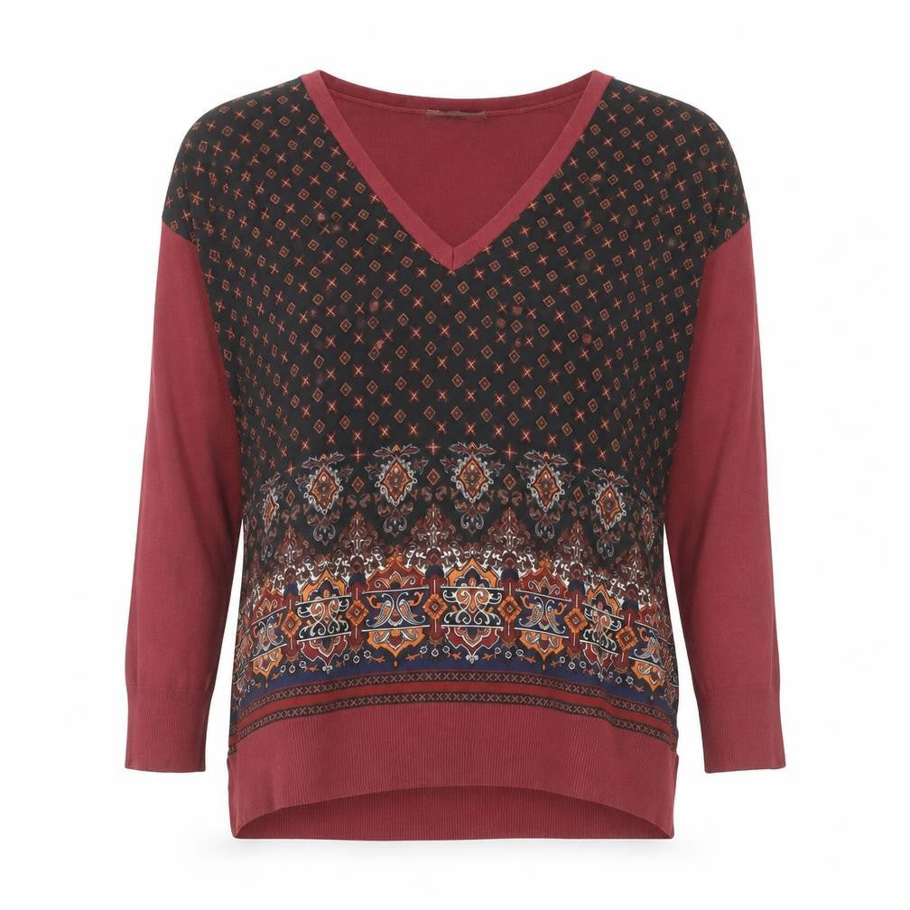 Oasis Womens Red Geometric Tunic Blouse M Viscose 3/4 Sleeve