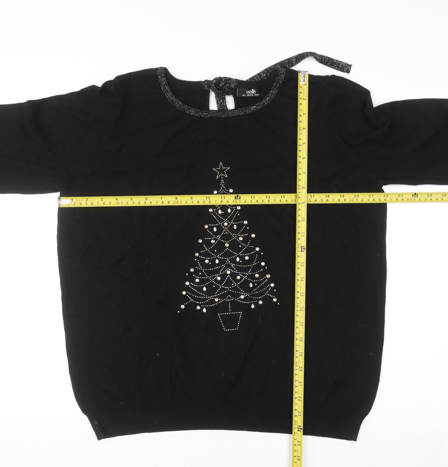 Wallis Womens Black L Knit Christmas Beaded Tree Top Size L