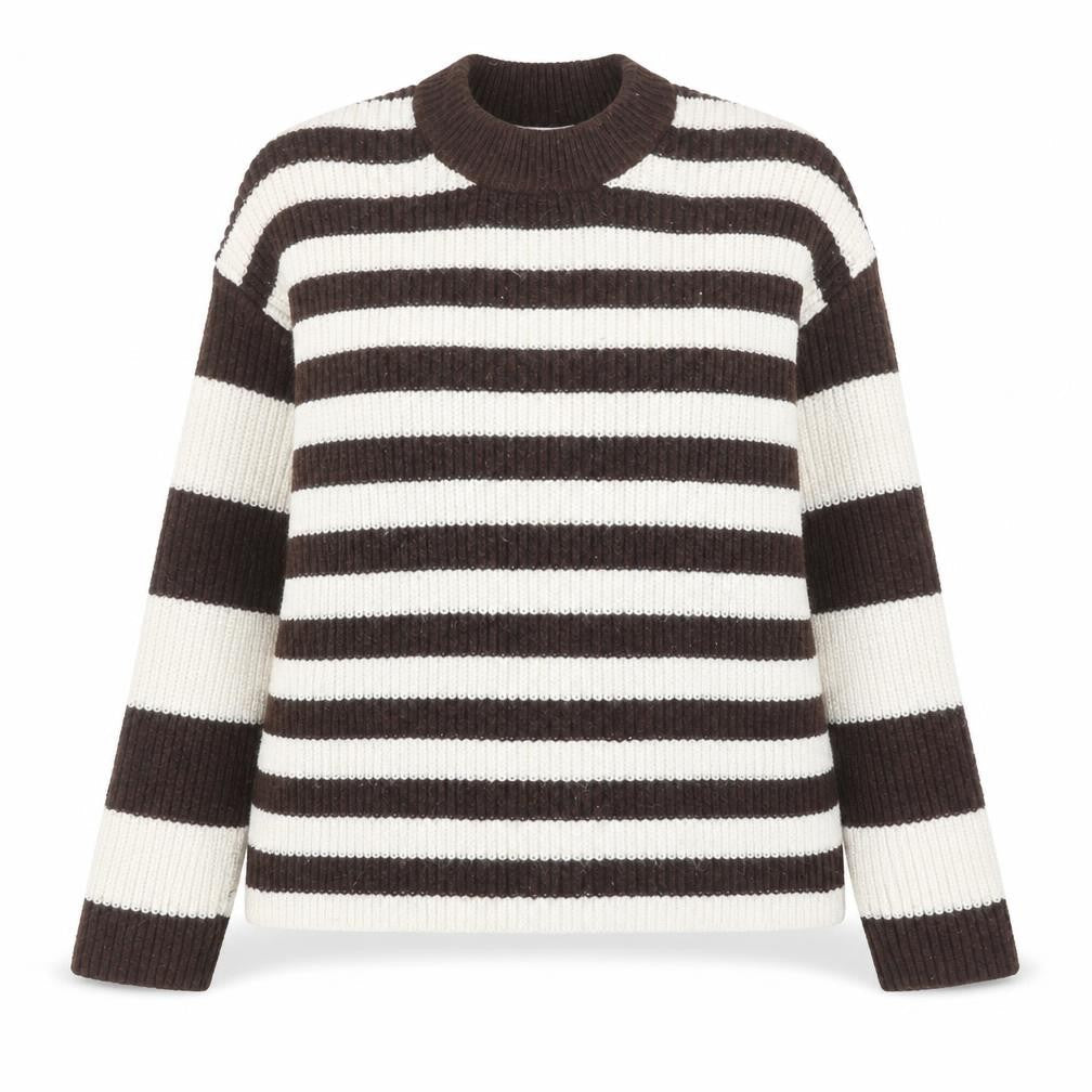 Monki Womens Brown Striped Crew Neck Knit Jumper XS
