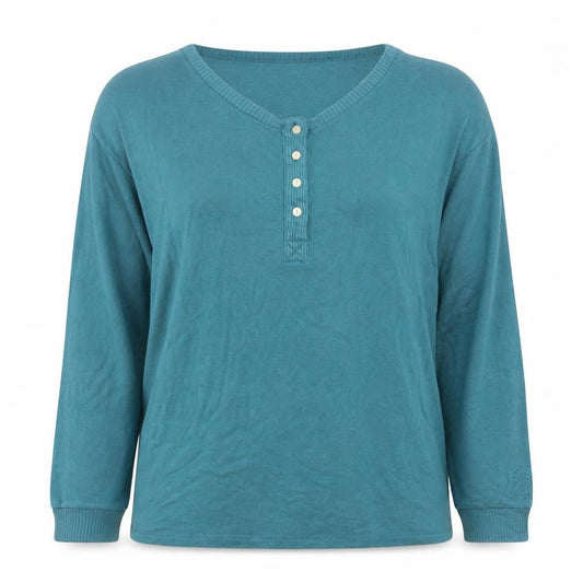 FatFace Women's Blue Henley Jumper UK 8 Long Sleeve Viscose Blend